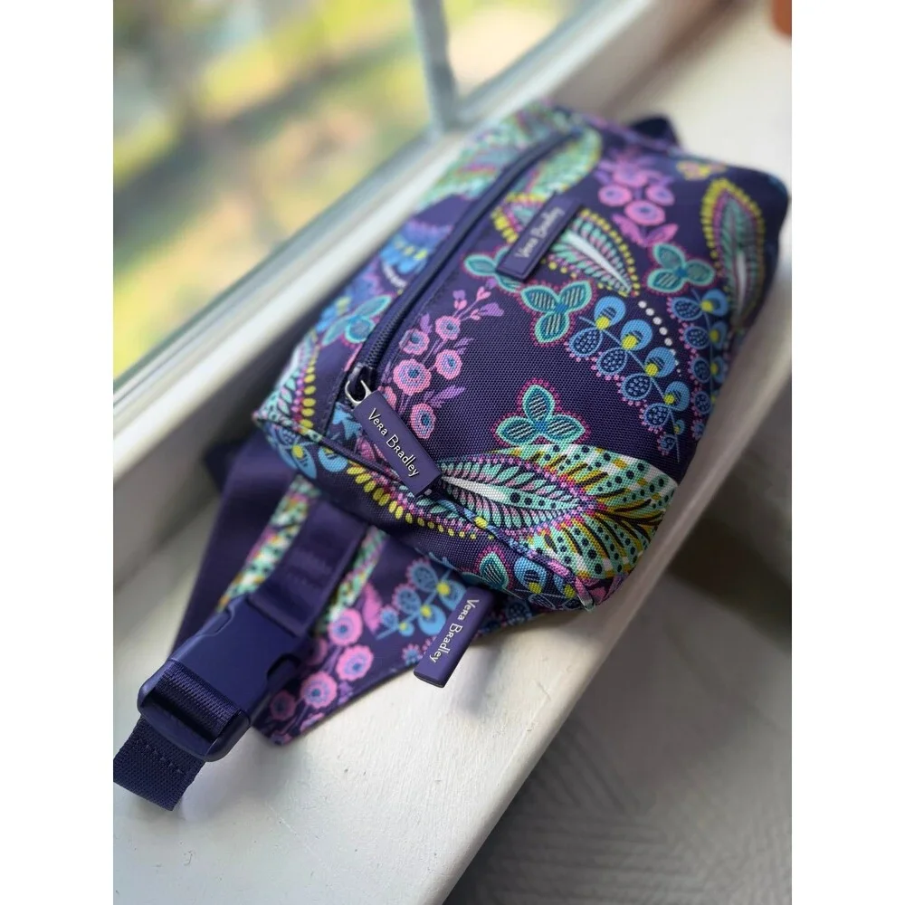 NWT! Vera Bradley Batik Leaves Purple Paisley Belt Bag Fanny Pack - Picture 4 of 11